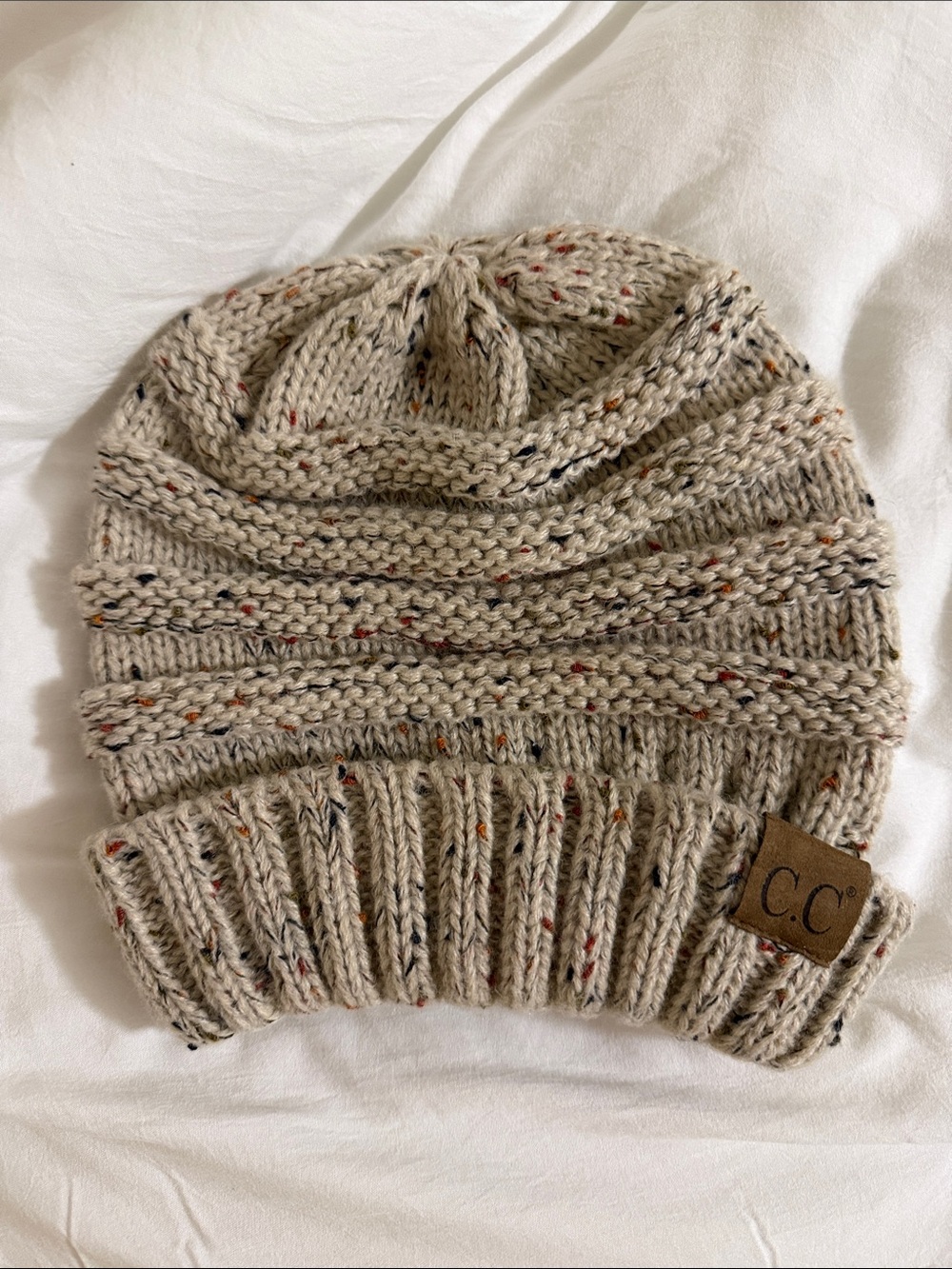 C.C Tan Knit Beanie with Multicolor Speckles